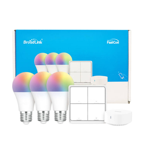 Broadlink Smart Home Starter Kit, With 3 Smart Bulbs, 1 4-Channel Wall Switch and 1 Mini Hub Equip yourself with a smart